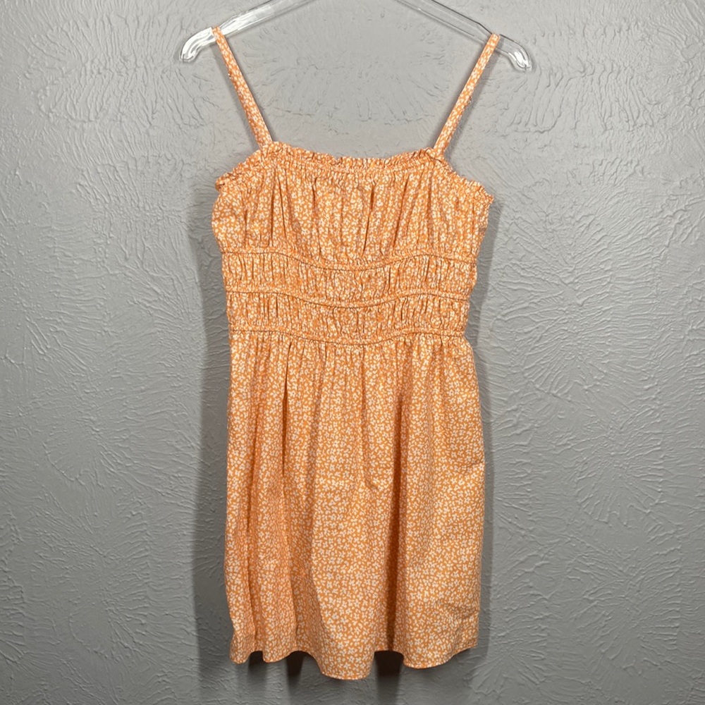 Wild Fable Orange & White Floral Print Linen Blend Mini Dress Women's Si…